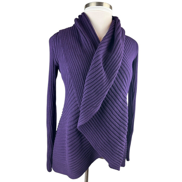 Ralph Lauren Ribbed Open Front Drape Shawl Cardigan Purple Women's Size L/XL - Picture 12 of 16